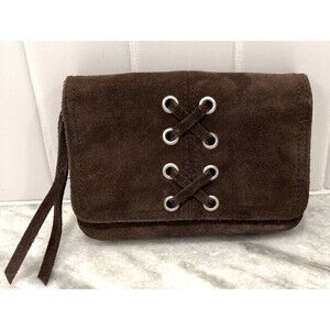 American Eagle Vtg Y2k Suede Wallet Dark Brown Lace Up Small Bifold Boho Hippie